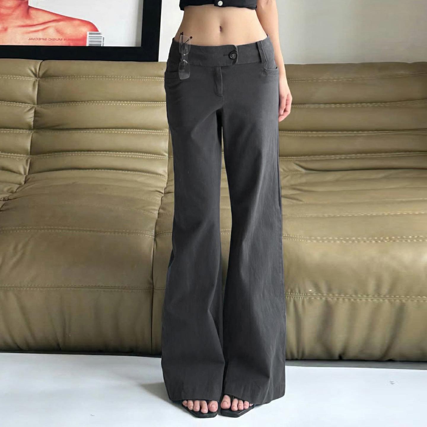 

High Street Baggy Trousers, Women s Oversized Blazer Pants with Pockets In Solid Color, Slouchy Wide Leg Dress Pants for Casual Chic Outfits L сірий