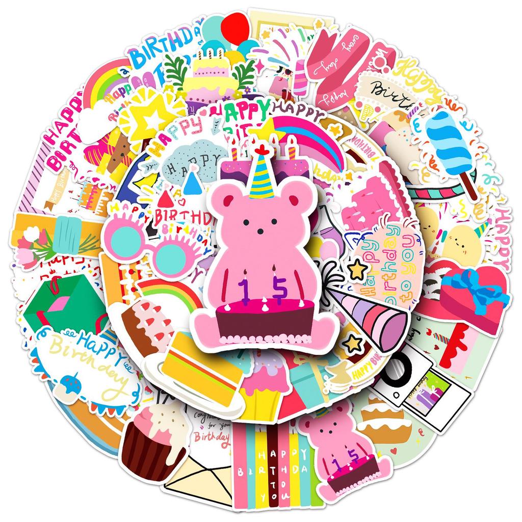 50 Waterproof Cartoon Birthday Stickers for Kids - DIY Journal, Card Making, and Water Cup Decoration