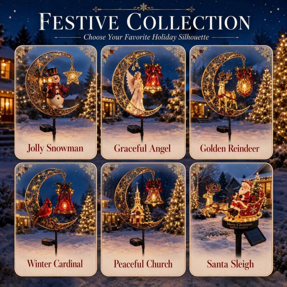 Waterproof Solar Christmas Crescent Garden Light Solar Powered Santa Claus Christmas Moon Solar Stake Light LED Glowing Snowman