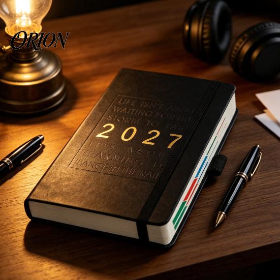 Lined Writing Notebook for Notes 2027 English Weekly Planner A5, 320 Page Schedule with Elastic Monthly Index Productivity Band & Pen Holder,