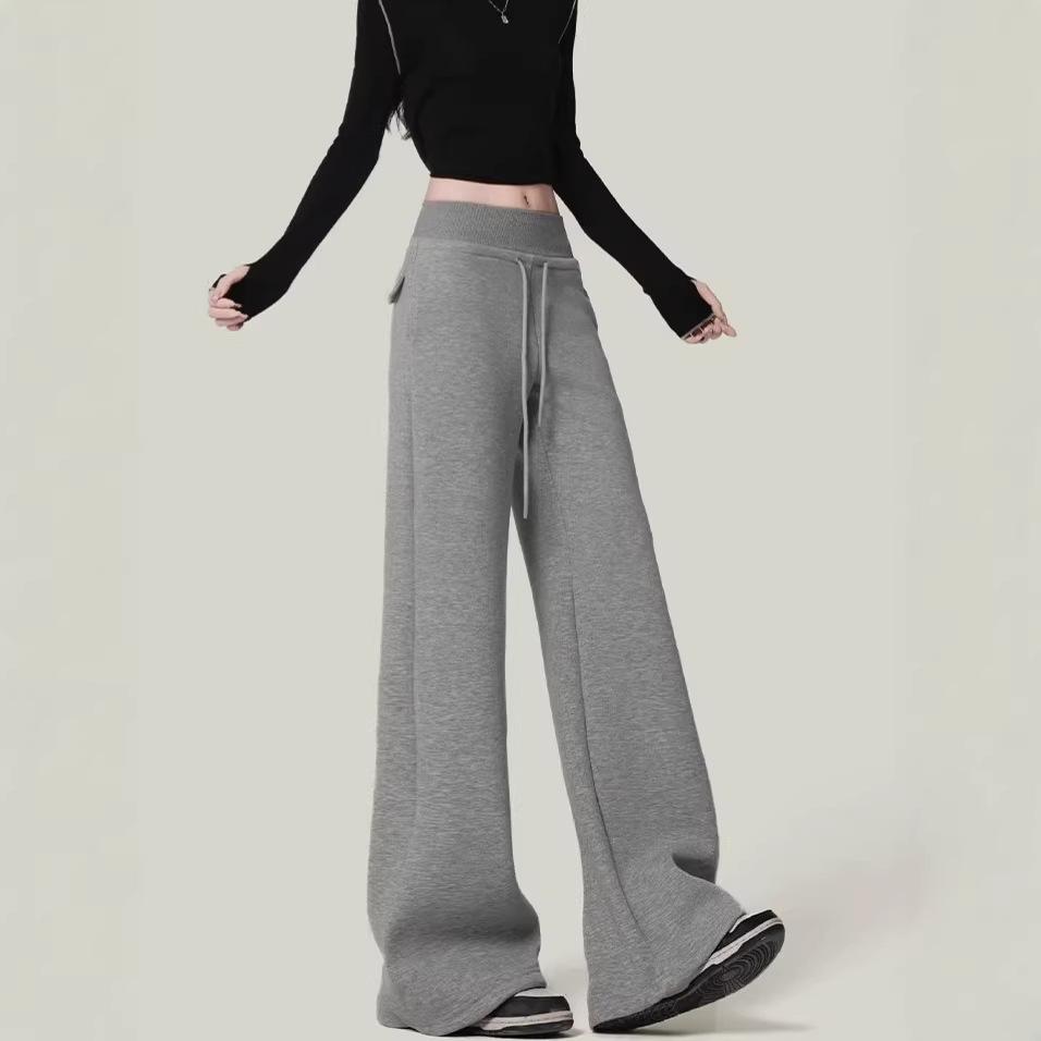 American Gray Wide-leg Casual Pants Women's Spring New High-waisted Loose-hanging Touching Pants