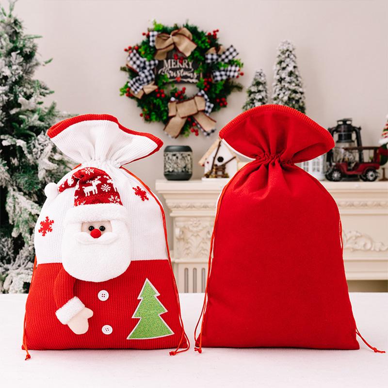 54*31cm Christmas Gift Bag Large Drawstring Storage Bag for Candy Snack Cookie Santa Claus Snowman Gift Packing Xmas Decoration