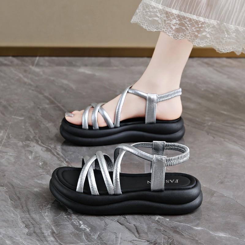 Simple Cross with Open Toe Student 2025 Summer New Casual Beach Shoes Fairy Wind Platform Sandals Female