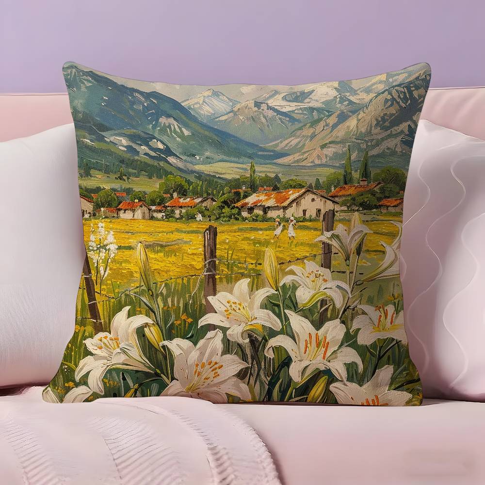 Styl krajinomalby Povlak na polštář Ultra měkká tkanina šetrná k pokožce Komfort jako obláček & Skrytý zip