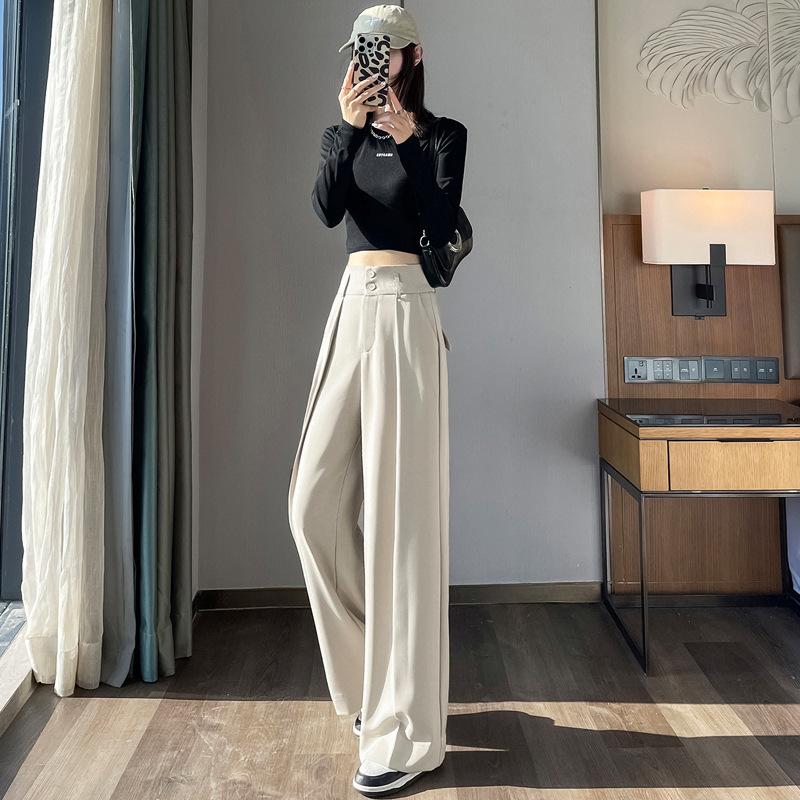 

Осенне-зимние брюки с высокой талией, широкими штанинами и двойной пуговицей для женщин, осенне-зимние повседневные брюки для женщин, осень и зима 2XL