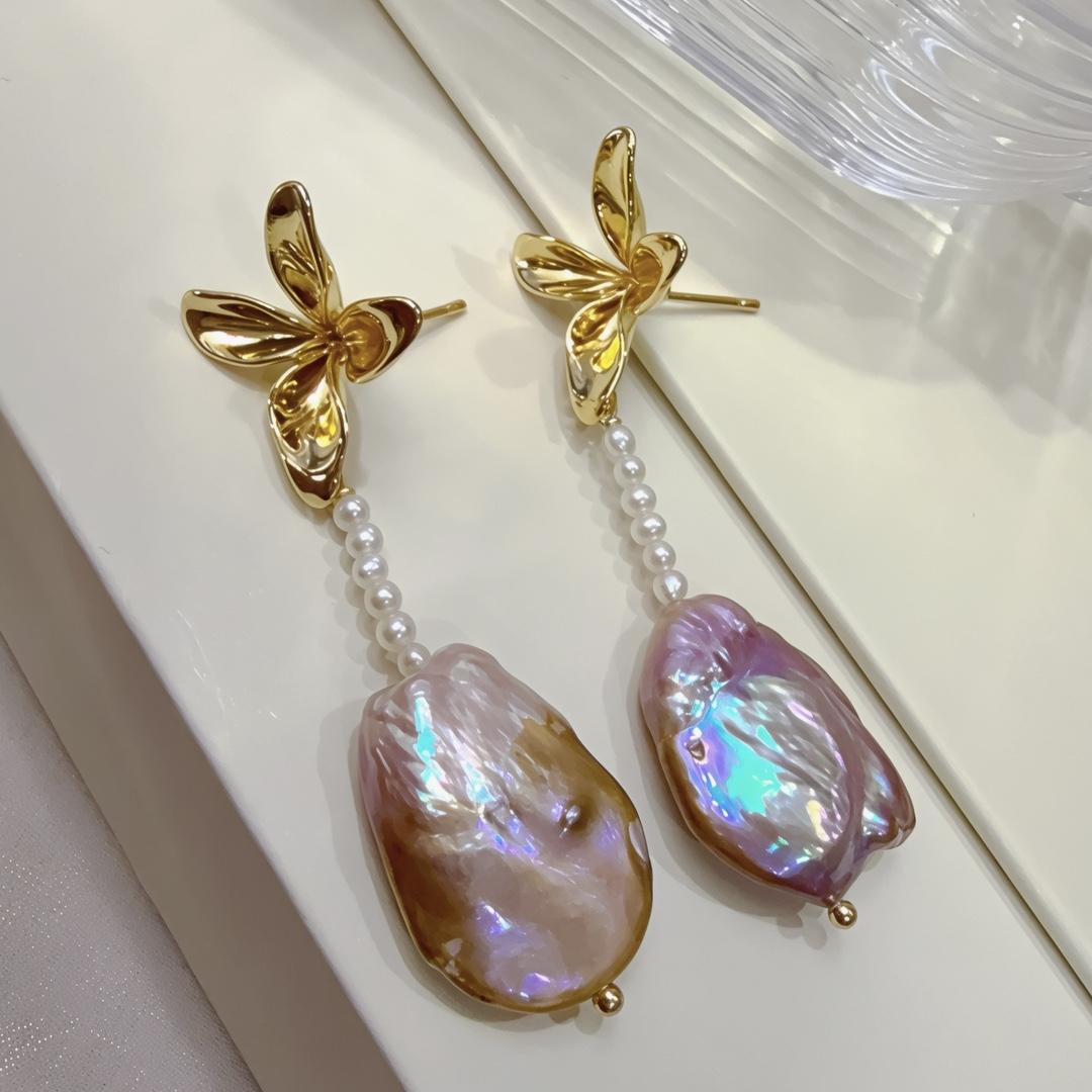 Изысканные серьги в стиле Fineins, натуральные крупные барочные разноцветные серьги из медного жемчуга, длинные серьги, подчеркивающие темперамент, серьги класса люкс Silver needle