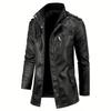 Men's Trendy Long-Style Windproof Leather Jacket with Stand Collar
