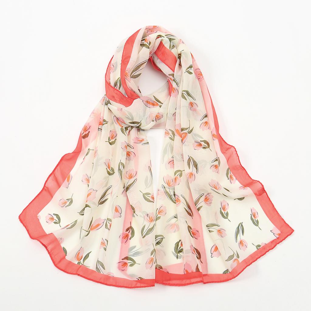 Georgette Floral Printed Shawl Chiffon Silk Scarf Lightweight Neck Scarf Summer Neck Sun Protection Silk Scarf Shawl 160*50cm