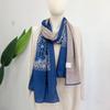 Retro Autumn & Winter Blue Warm Cotton Scarf For Women Versatile Floral Printed Shawl And Scraf