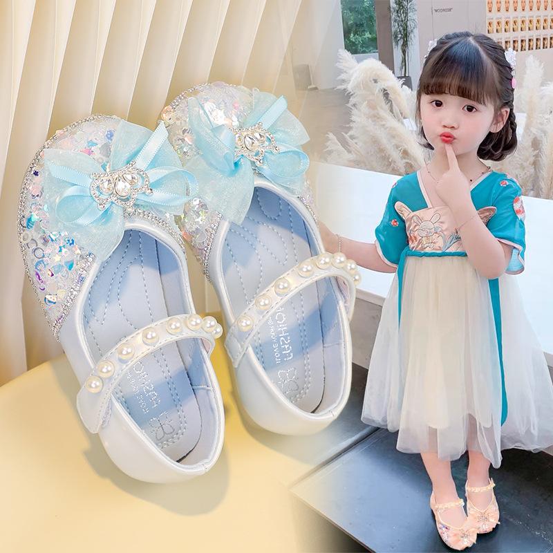 Girls Leather Shoes Children's Single Shoes 2025 Spring and Autumn New Girls Sweet Bow Princess Shoes Foreign Style Crystal Shoes Tide