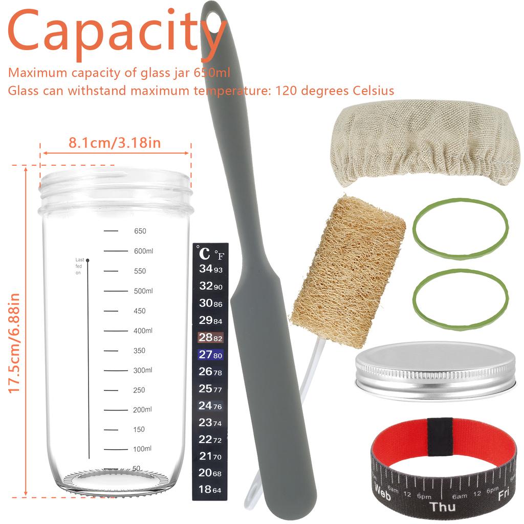 Zestaw 9 szt. słoików na zakwas z wagą i termometrem 730 ml Żaroodporny pojemnik na zakwas z metalową pokrywką Wielokrotnego użytku