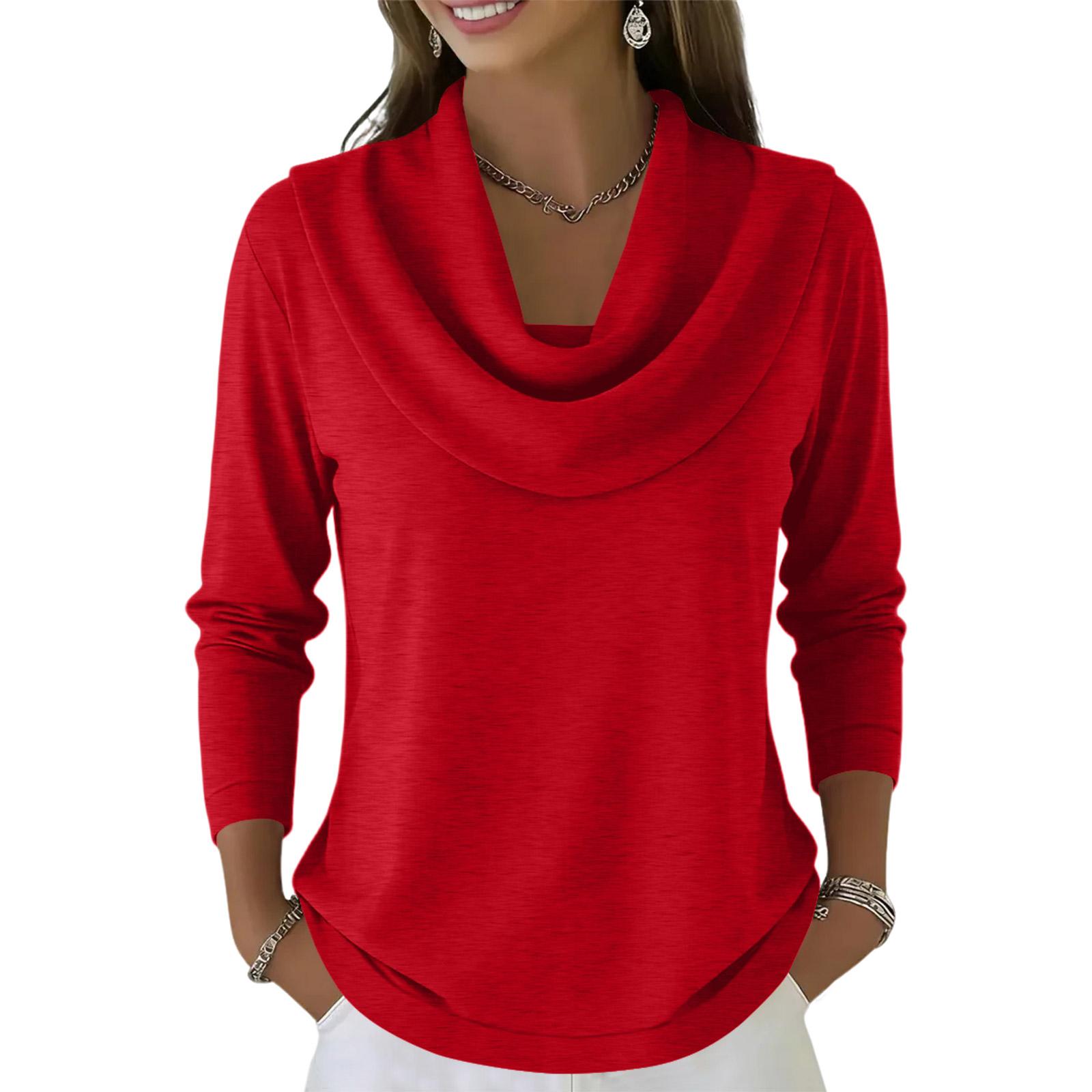 Damen Lässig Und Modisch Rundhals Langärmlig Einfarbiges Oberteil Pullover M rot