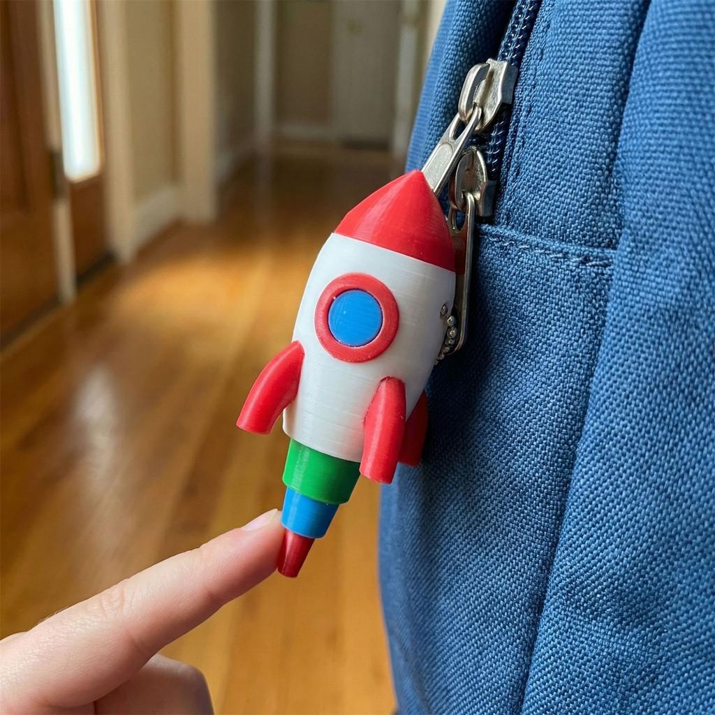 3D Printed Rocket Shaped Keychain Stress Relief Toy Durable Soft Material Portable Key Ring Fidget Toy for Anxiety and Focus