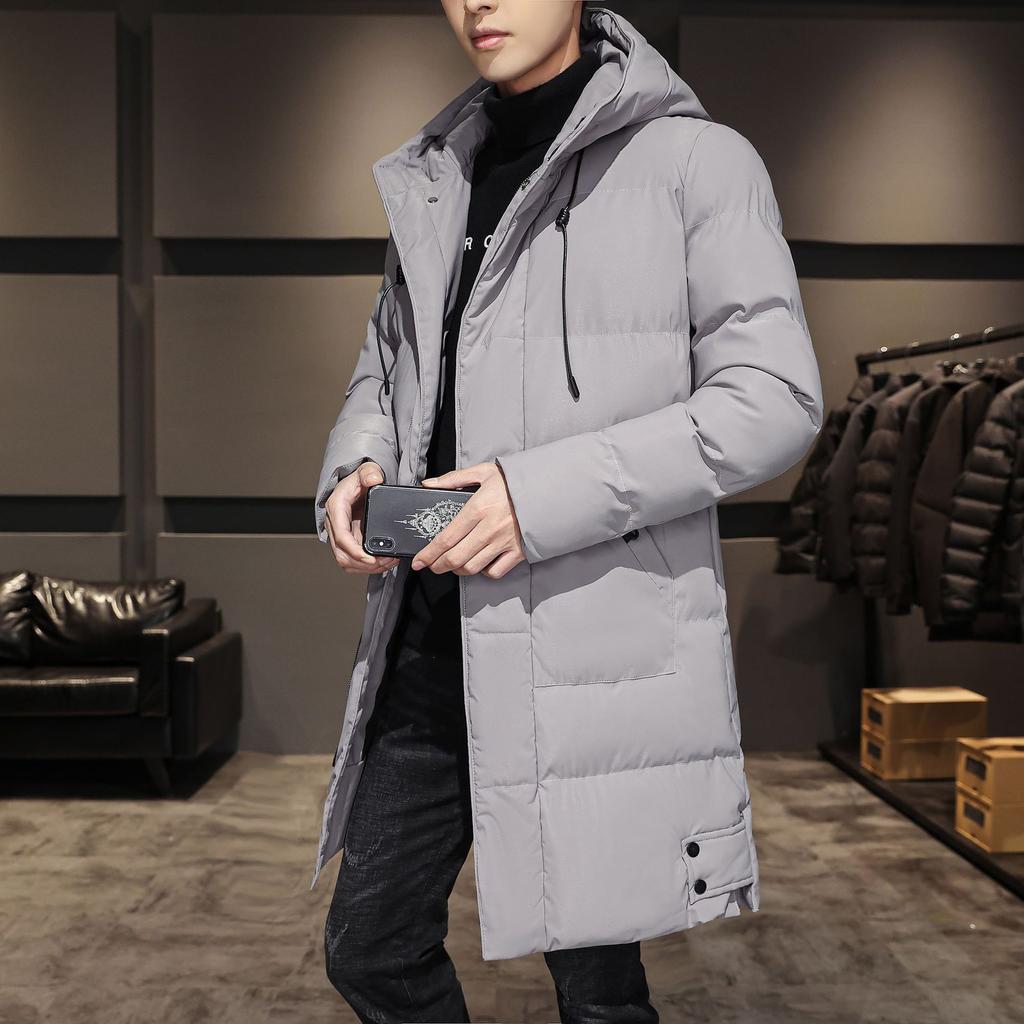 Medium and long cotton-padded men's jackets, autumn and winter new handsome thickened tooling cotton-padded jackets, winter clothes, feather Rong