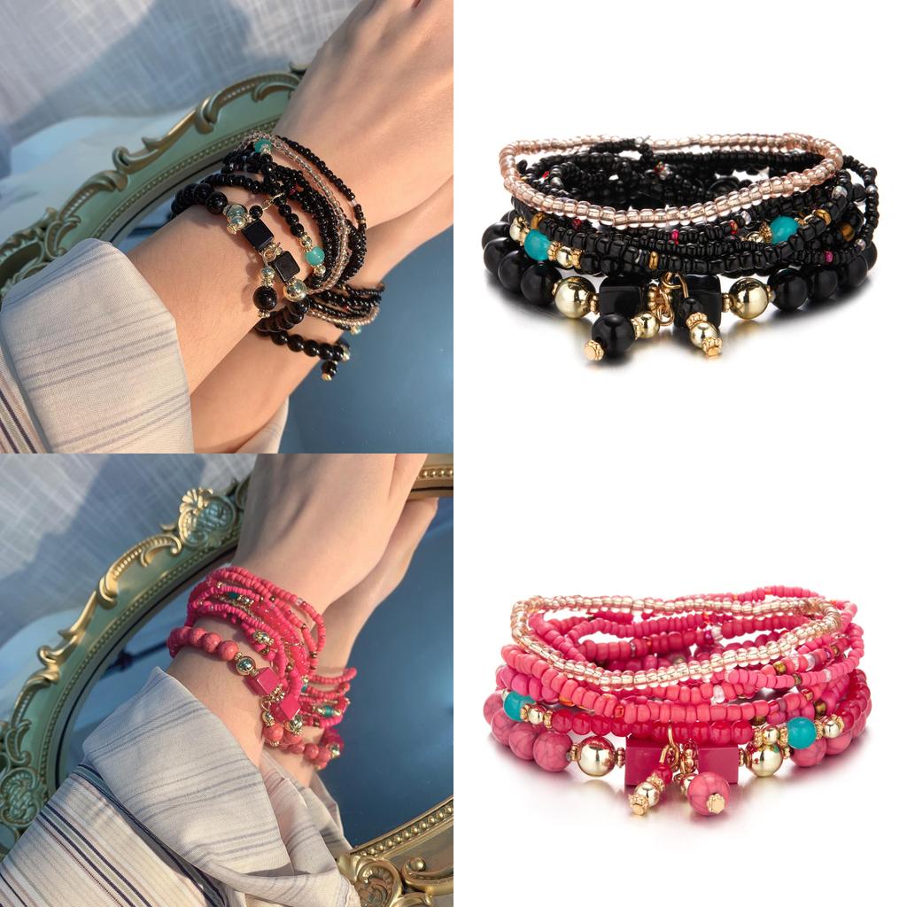 Bohemian Beaded Bracelet Set With Turquoise Elastic Cord For Gift Giving And Travel Souvenirs