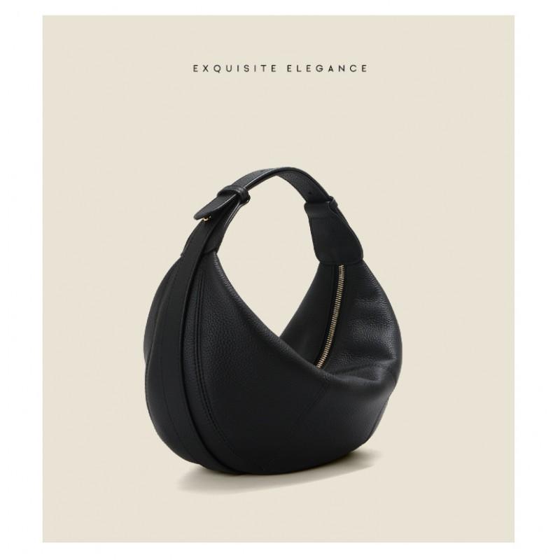 All-matching Croissants Authentic Leather Dumpling Bags Women's Top Layer Cowhide Commuting Shoulder Large Capacity Niche High-quality Feel