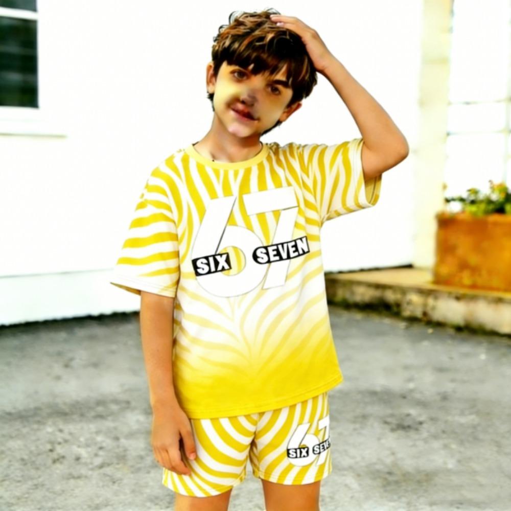 67 Gradient Zebra Color Printed Kids T-shirt and Shorts 2 Piece Set Summer Casual Outfit for Boy's and Girl's Kids Clothing Top