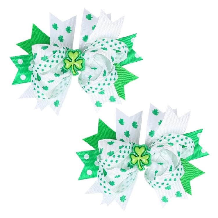 2pcs Children's Irish Festival Bows Hair Clip Enhancing Festival Spirit Childrens Ribbon Hairpin Hair Decoration