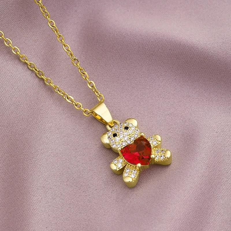 

Ожерелье с милым медведем в виде животного, женское 6 стилей, медное инкрустированное цирконом, женское очаровательное модное ожерелье-цепочка из нержавеющей стали, ювелирное изделие, подарок Steel color45cm