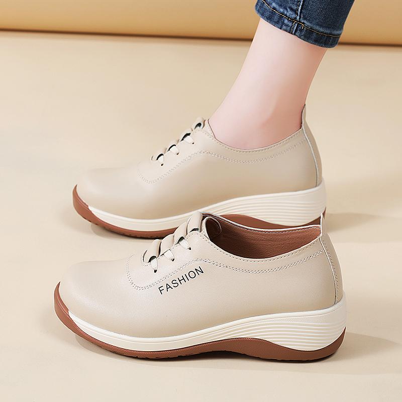 New Spring and Autumn Low-heeled, Comfortable and Fashionable 100% Genuine Leather Shoes for Casual Work Women