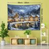 1pc Nordic Snowy Christmas Town Tapestry - Cozy Winter Scene with Snow-Covered Houses, Warm Lights & Starry Night Sky, Bohemian Home Decor for Living