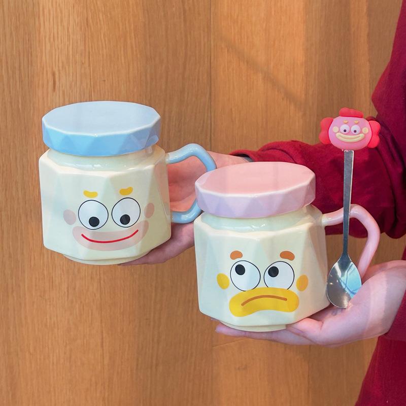 Birthday Gift Cute Clown Ceramic Water Cup Funny Couple Mug with Lid Spoon Office Coffee Milk Cup