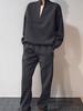 2025 European Autumn/Winter Fashion Zipper Lapel Solid Color Casual Two-Piece Set