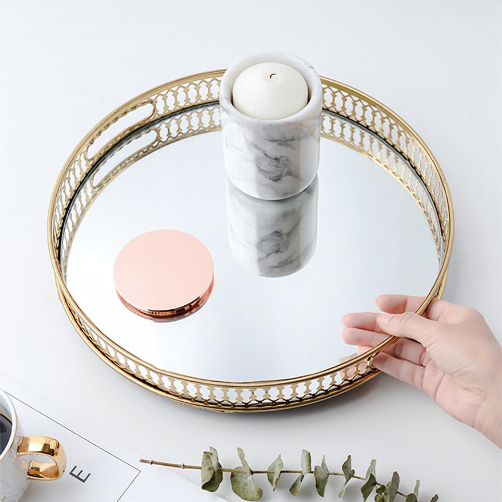 Gold Mirrored Vanity Tray for Bathroom Counter Metal Decorative Jewelry Storage Tray Cosmetic Perfume Organizer for Dresser Home
