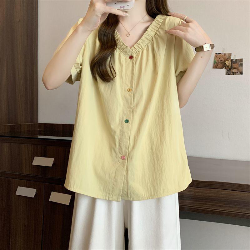Colorful Button V-neck Women's Shirts Comfortable Casual Summer Blouse Korean Minimalist Versatile Ladies Clothing