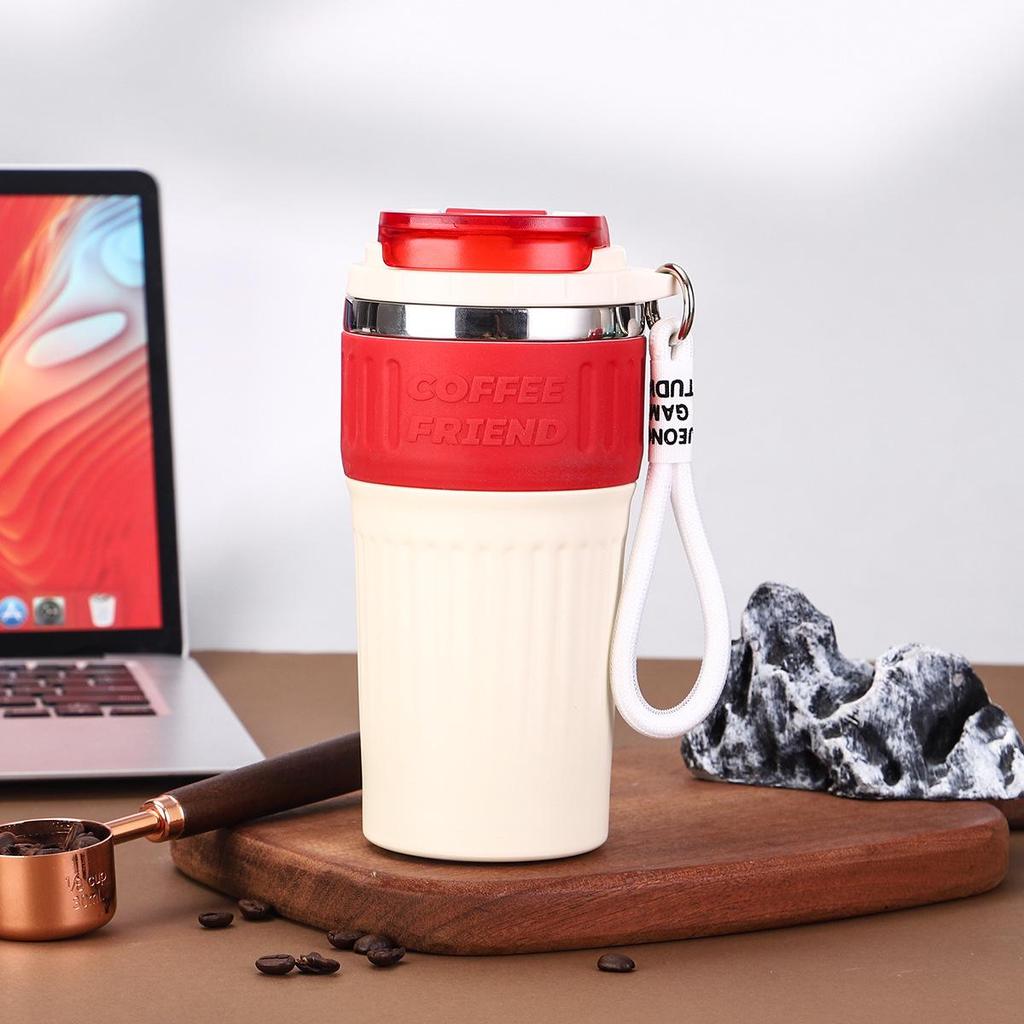 Portable Insulated Ceramic Liner Coffee Cup with Straw - Unisex Light Luxury Style for Office and Car
