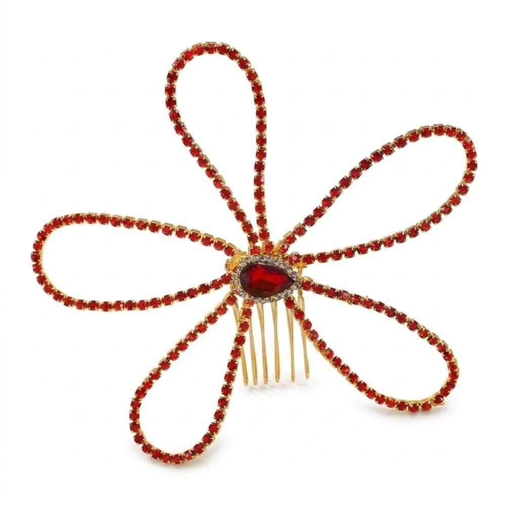 Fairy Rhinestone Hair Accessory Crystal Bridal Wedding Hair Ornament Red Flower Comb Hairpin Girls
