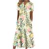 Women's V‑Neck Button Short Sleeve Midi Dress Loose Printed Casual Dress With Side Pockets