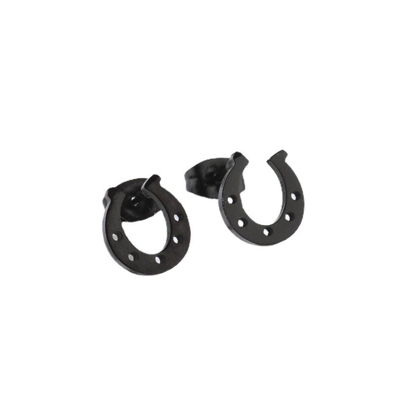 Stylish U-shaped Hollow Stud Earrings with Horseshoe Pendant for Women