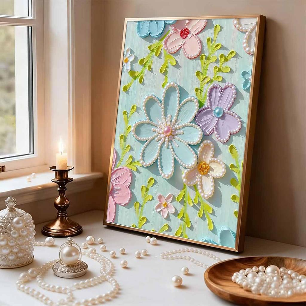 DIY Pearl Painting Set Colored Flowers Pattern Home Decoration Handmade Sticky Diamond Creative Canvas Pearl Art Painting Crafts Perfect Gift