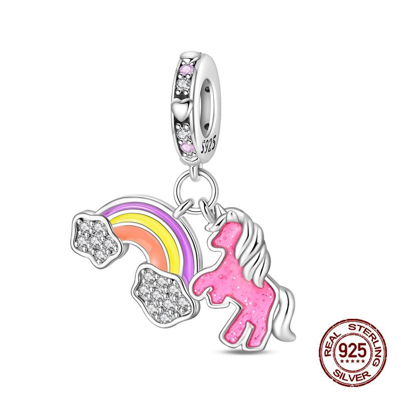 Copper Lucky Rainbow Colt Pendant Moon Charms Beads Fit Pandach Authentic Bracelets Do-It-Yourself Jewelry Birthday Present