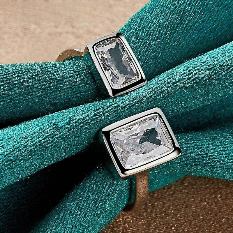 Silver Color Double Square Zircon Open Ring For Women Wedding Party Charm Jewelry