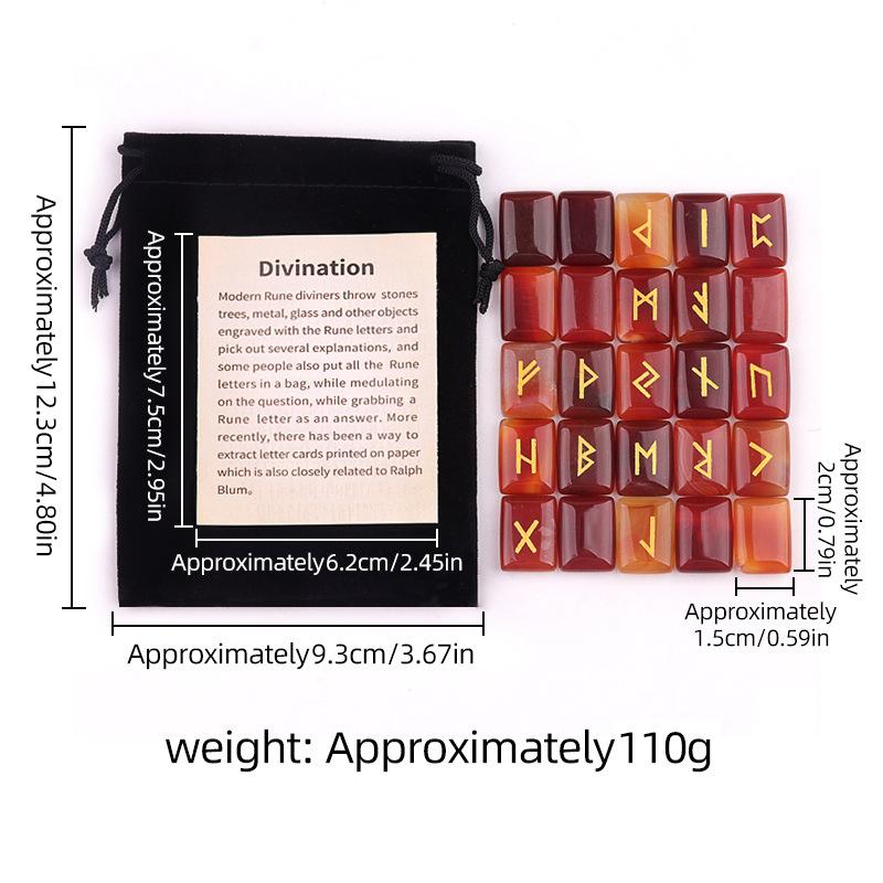 Set di 25 Pietre Runico Incise Alfabeto Futhark Antico Pietra Naturale Cristallo Curativo Reiki Meditazione Divinazione con Sacchetto di Velluto