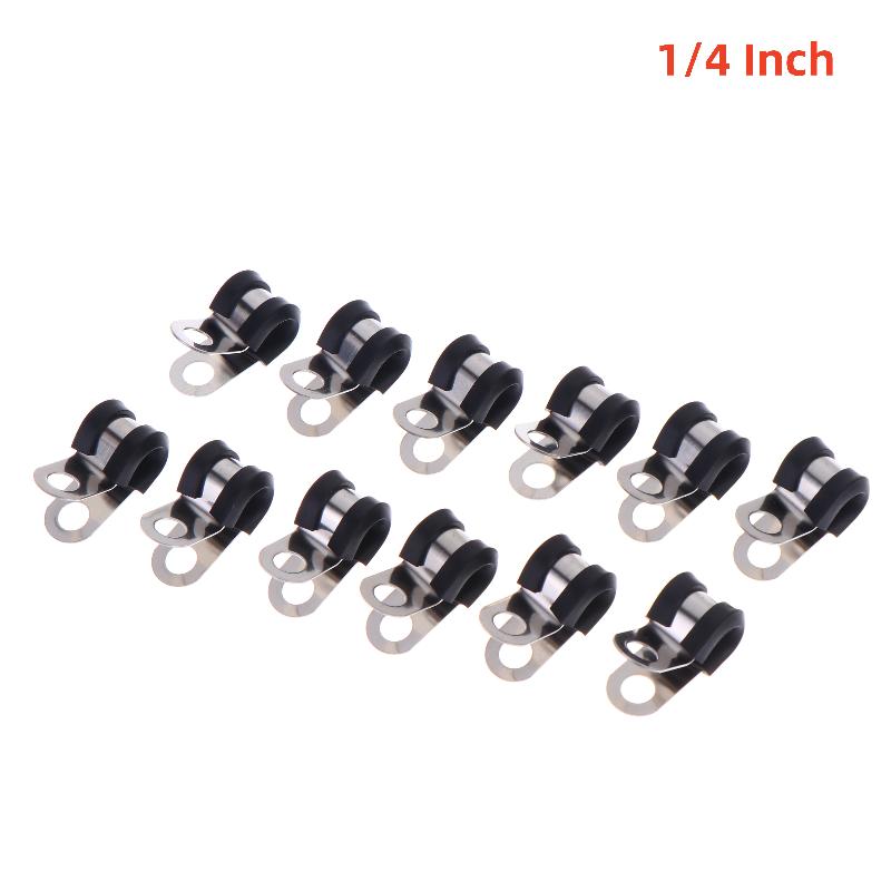 

12Pcs 1/4 5/16 3/8 1/2 5/8 3/4 Brake Gas Line Pipe Fixing Clamp Cramp Metal R Clips Rubber Lined Wiring Hose Pipe Clamp A1
