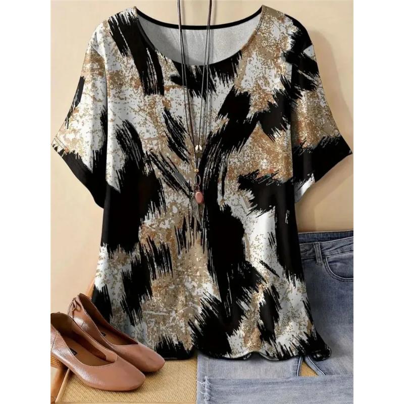 Simple Short-sleeved Fashion Women s Crew Neck T-shirt 3D Simple Color Printing Tops Daily Wear XS