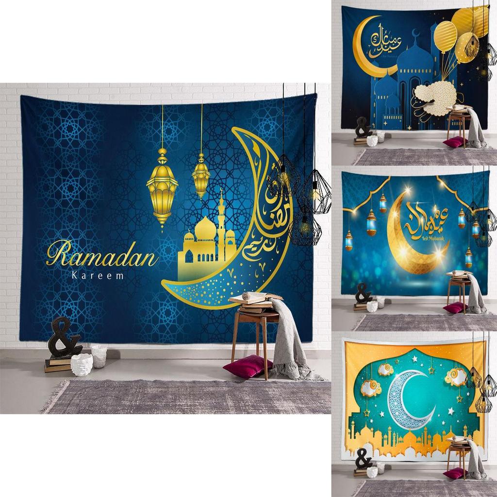 Vibrant Eid Mubarak Tapestry Moon Star Wall Hanging Decor For Ramadan Celebrations