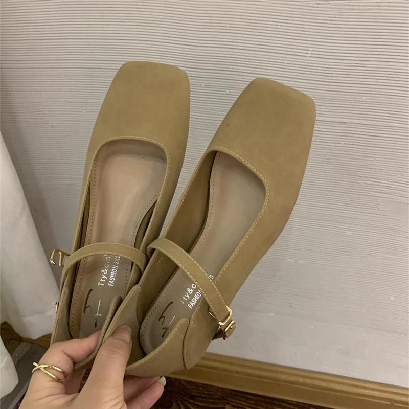 Fashion SUOJIALUN 2024 Autumn Women Flat Shoes Fashion Square Toe Ladies Elegant Mary Jane Shoes Low Wedge Heel Dress Ballerinas Shoes