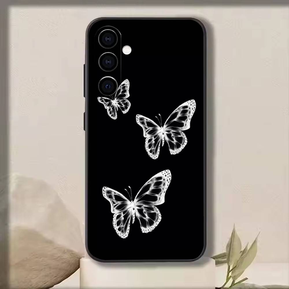 White Butterfly   Phone Case For Samsung Galaxy A73,A72,A71,A70,A53,A52,A51,Others Soft Black Cover