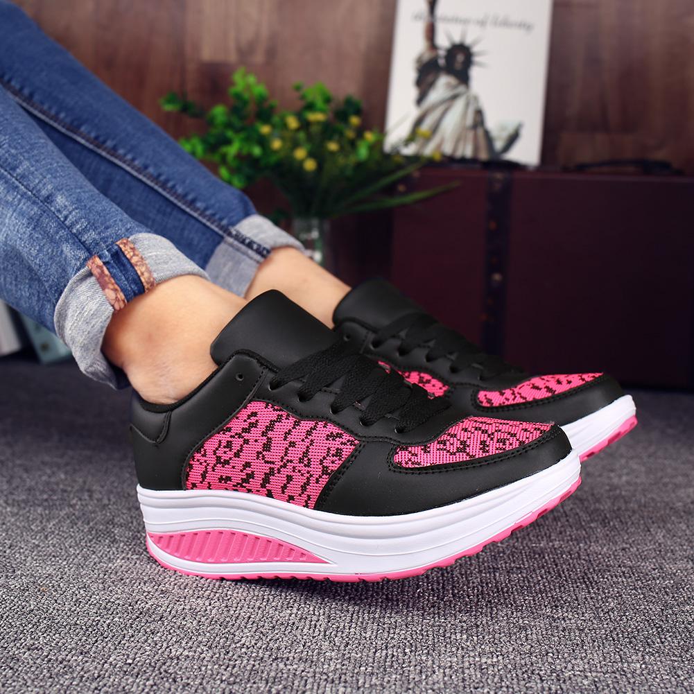 Women Thick-soled Sports Shoes PU Leather Outdoor Sneakers Non-slip Rocker Shoes Fashion Platform Shoes
