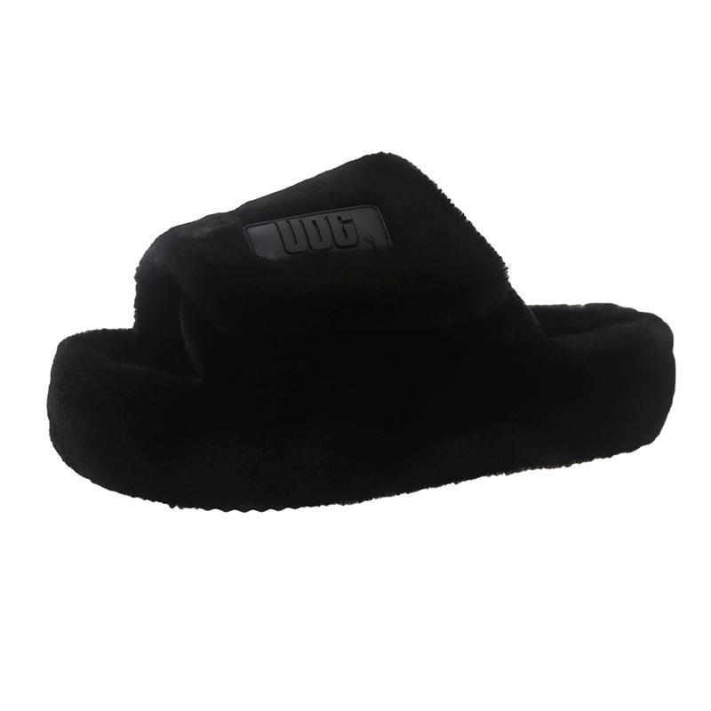 2025 autumn wear thick-soled fluffy slippers women's new Korean version of casual warm plush one-word cotton slippers tide