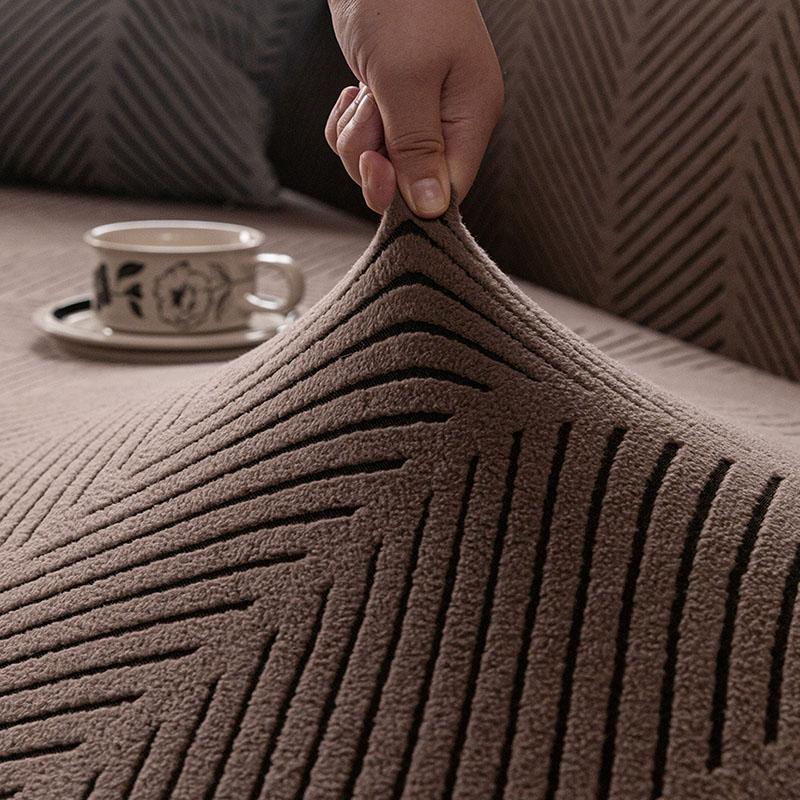 High Elasticity Solid Striped Sofa Cover Soft Polar Fleece Stretch Corner Couch Cover 1/2/3/4/5 Seater Pet Friendly Home Textile