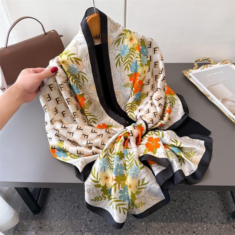 Letter plaid simulation silk brocade fashion sunscreen spring and summer style silk scarf long scarf shawl versatile headscarf scarf