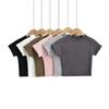 Small Round Neck Exposed Navel Tight Short Sleeved European And American Style Women'S Clothing New Solid Color T-Shirt Spicy Girl Tight Top