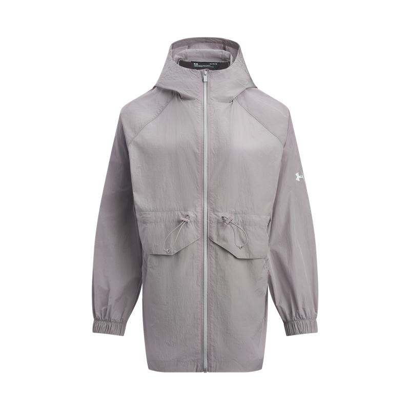 Under Armour Fashionable Versatile Trendy Simple Brand Logo Hooded Solid Color Adjustable Windproof Warm Zipper Stand Collar Jacket 6005994-015