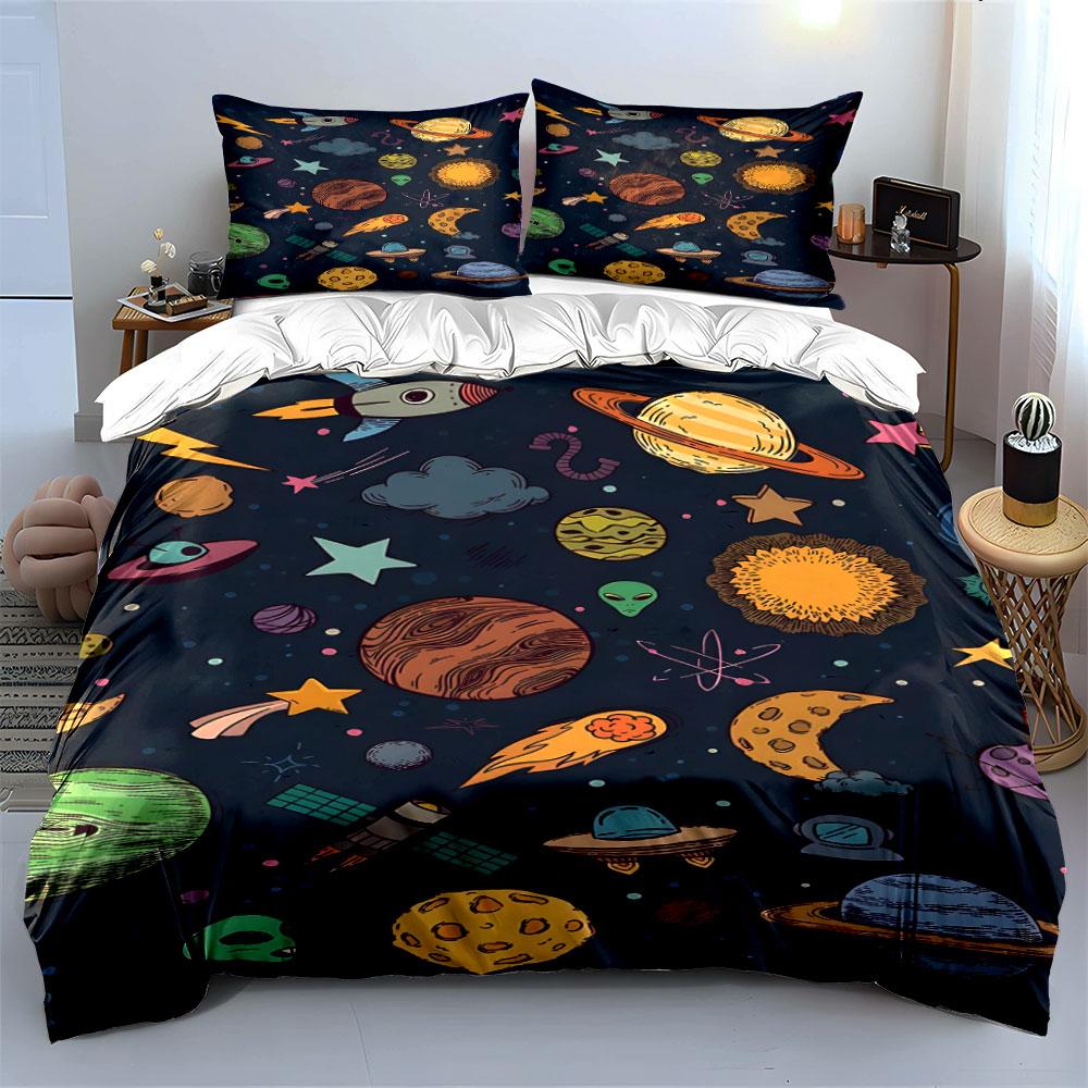Planets, Stars, Suns, UFOs. Bedding Sets Duvet Cover Sets Duvet Covers Pillowcases(1 * Duvet Cover 2 * Pillowcases Without Duvet Insert)