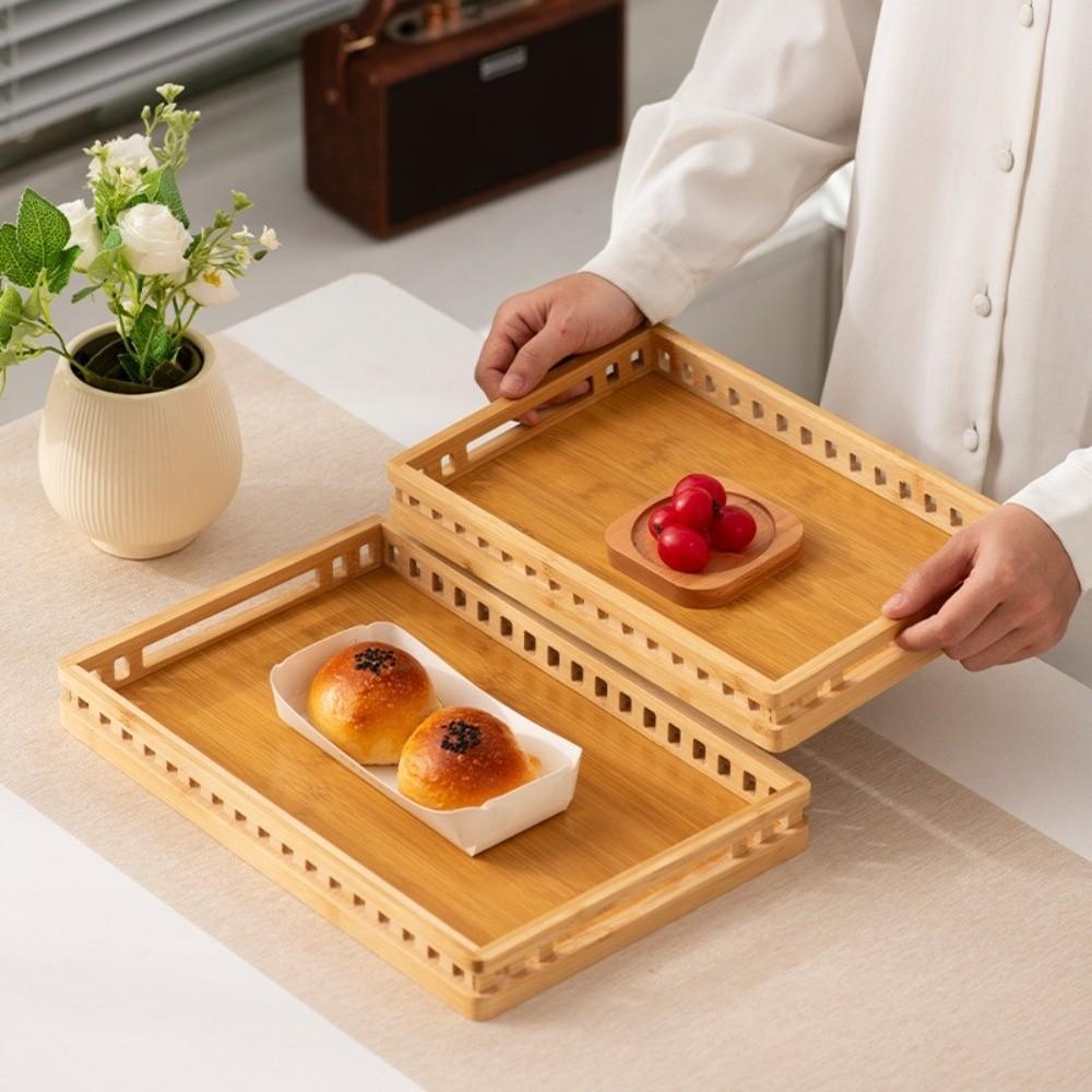 Bamboo Serving Tray with Handle Storage Tray New Water Cup Plate  for Home Living Room